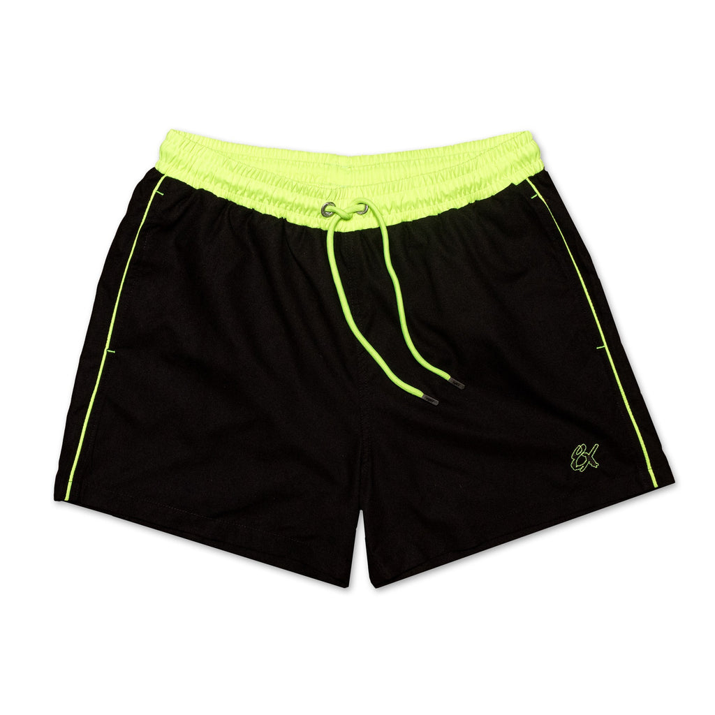 Men's Black Swim Trunks With Neon Yellow Trim  Eight-X BLACK S 