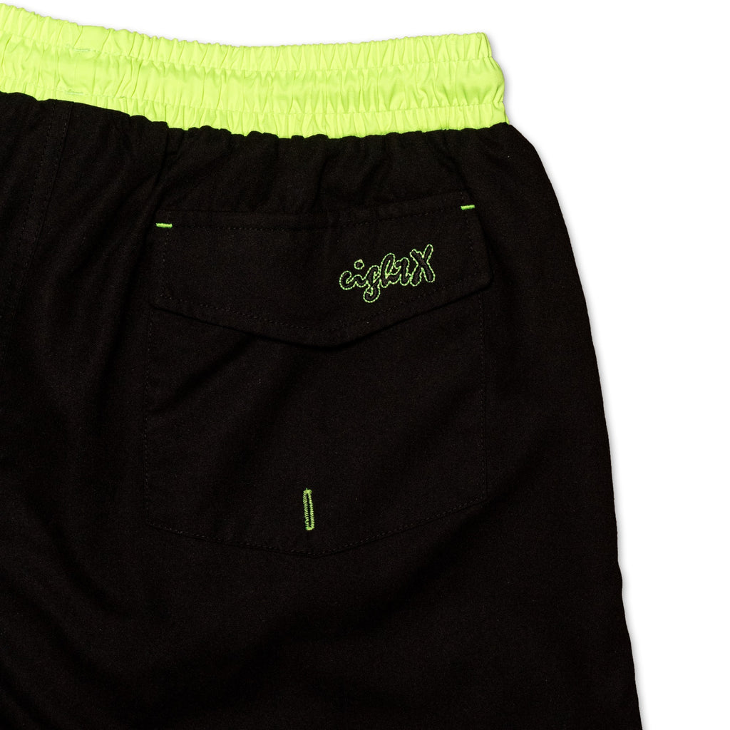 Men's Black Swim Trunks With Neon Yellow Trim  Eight-X   