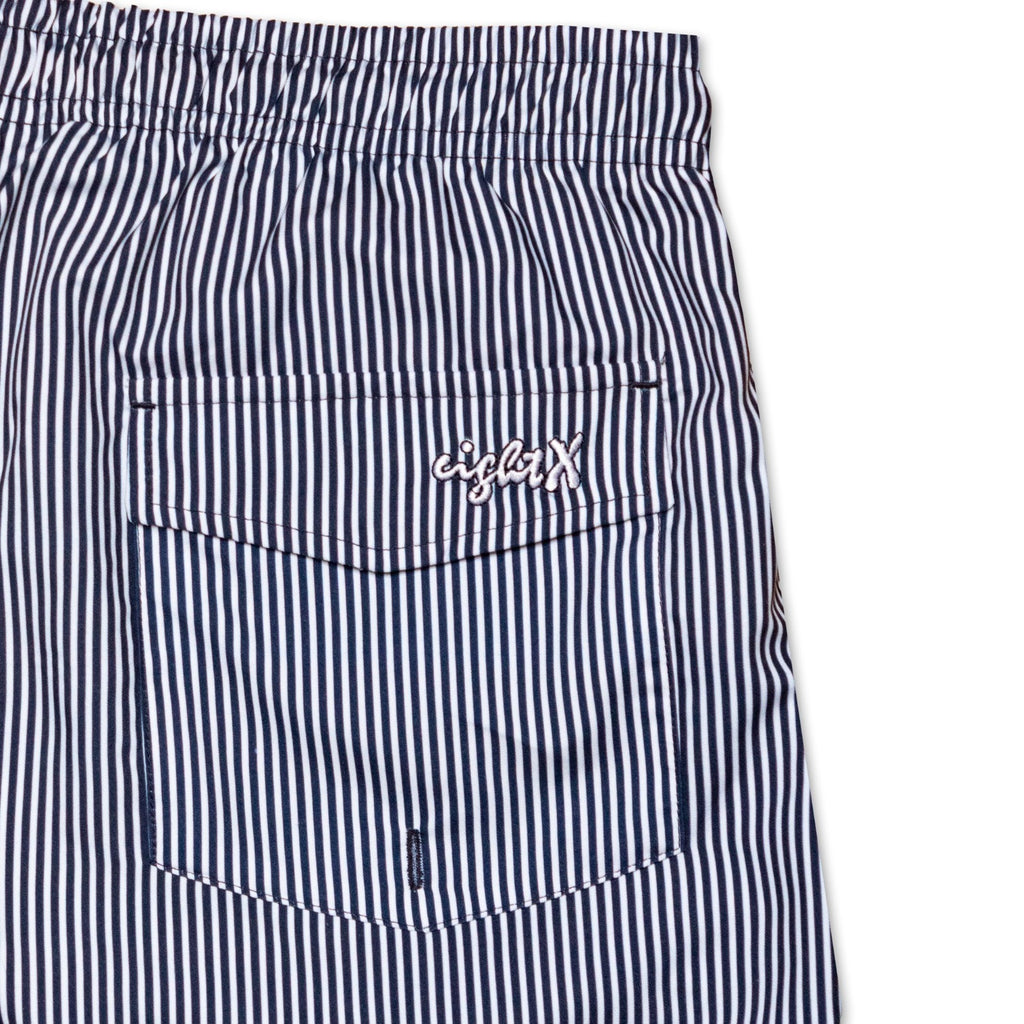 Men's Striped Slim Fit Swim Trunks - Navy  Eight-X   