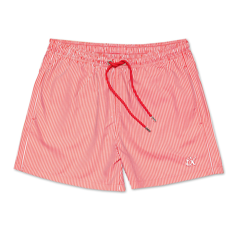 Men's Striped Slim Fit Swim Trunks - Red  Eight-X RED S 