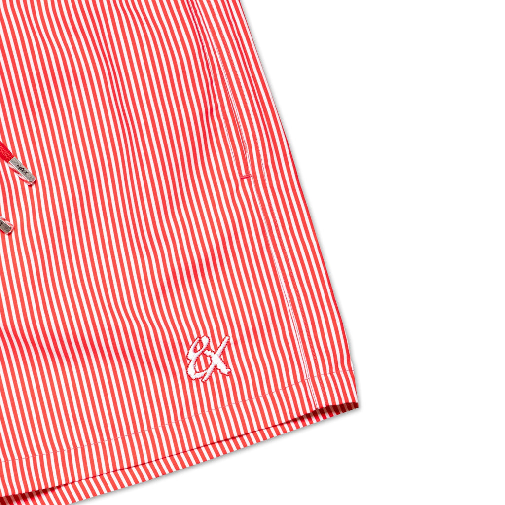 Men's Striped Slim Fit Swim Trunks - Red  Eight-X   