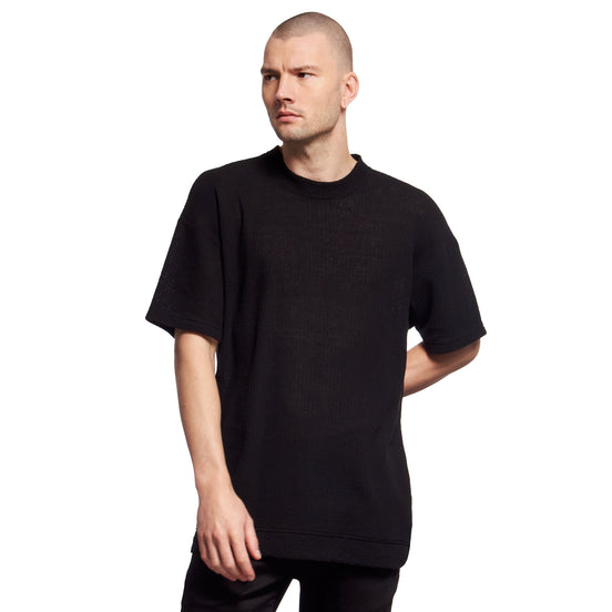 Oversized Crochet Crew Neck T-Shirt - Black T-Shirts Eight-X BLACK S