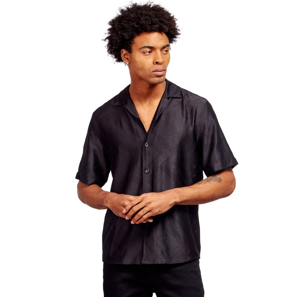 Madagascar Crochet Relaxed Fit Short Sleeve Shirt  Eight-X BLACK S 