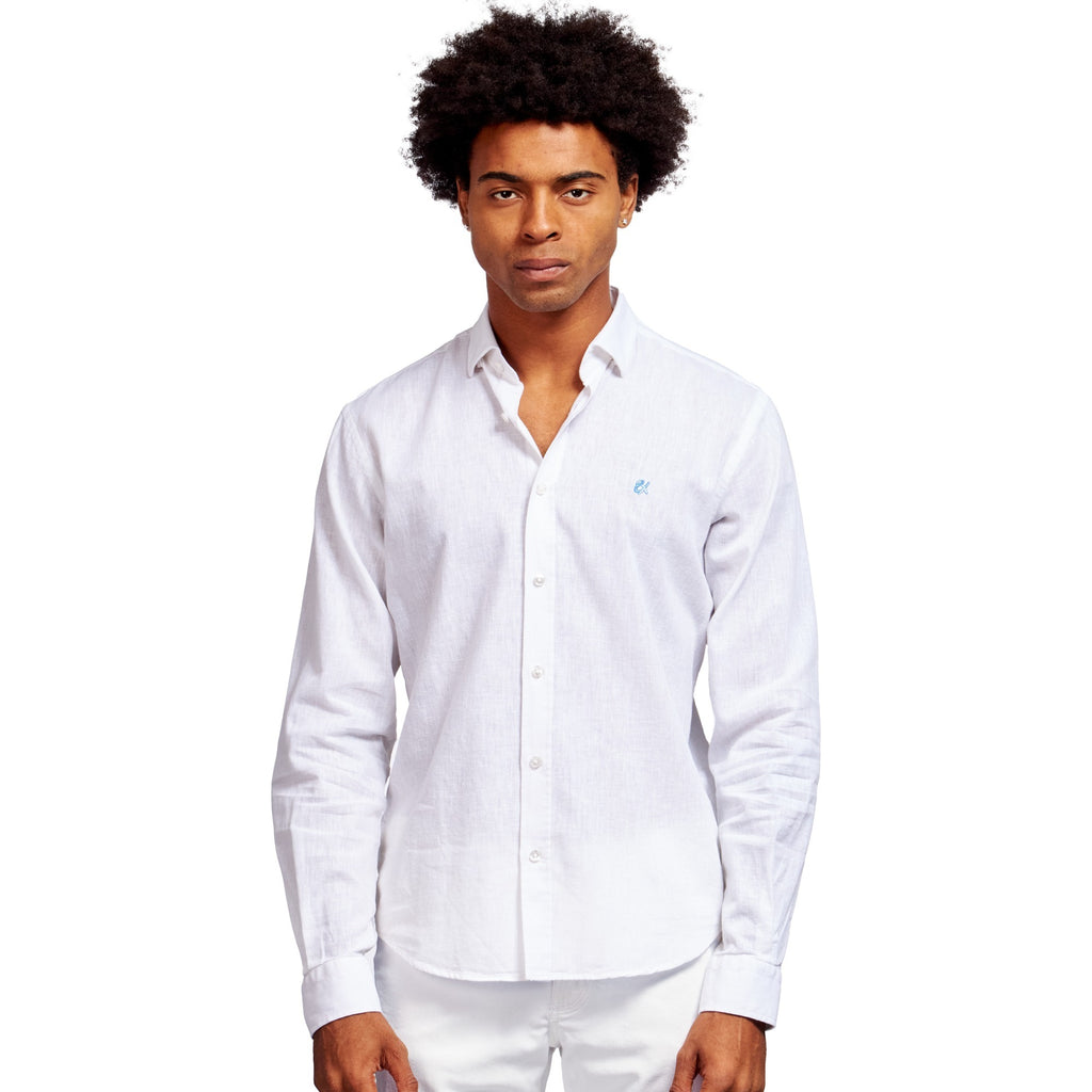 100% Linen Button Down Shirt - White Long Sleeve Button Down Eight-X WHITE S 