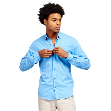 Bottle Shop Button Down Shirt - Blue Long Sleeve Button Down Eight-X BLUE S 