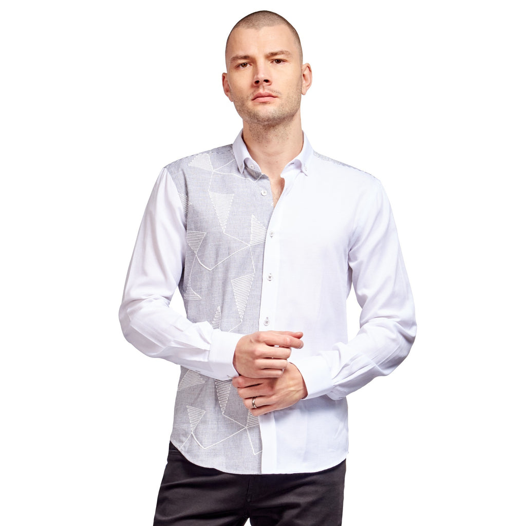Contact Embroidered Button Down Shirt - White  Eight-X WHITE S 