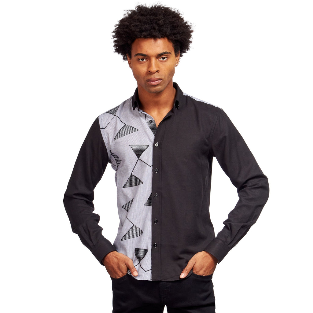 Contact Embroidered Button Down Shirt - Black  Eight-X BLACK S 