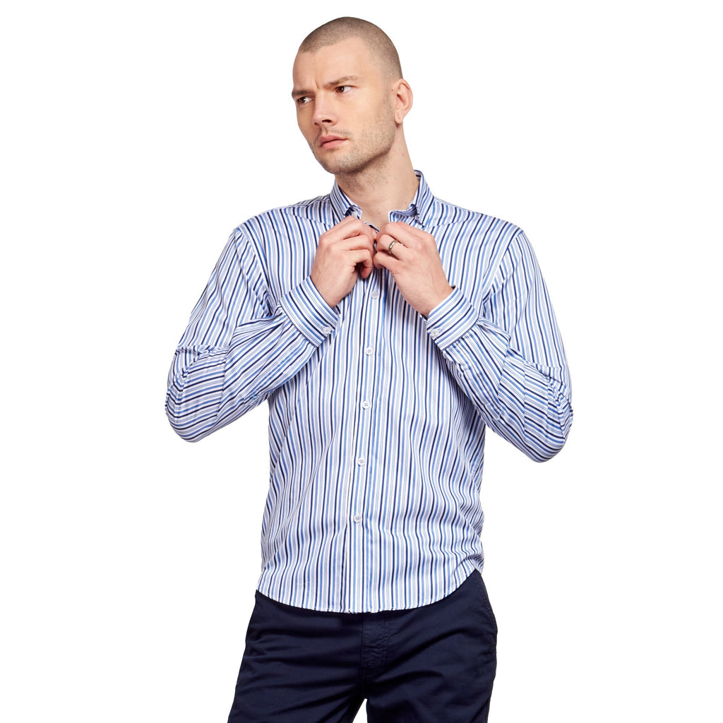 Shades of Blue Striped Cotton Button Down Shirt  Eight-X MULTI S 