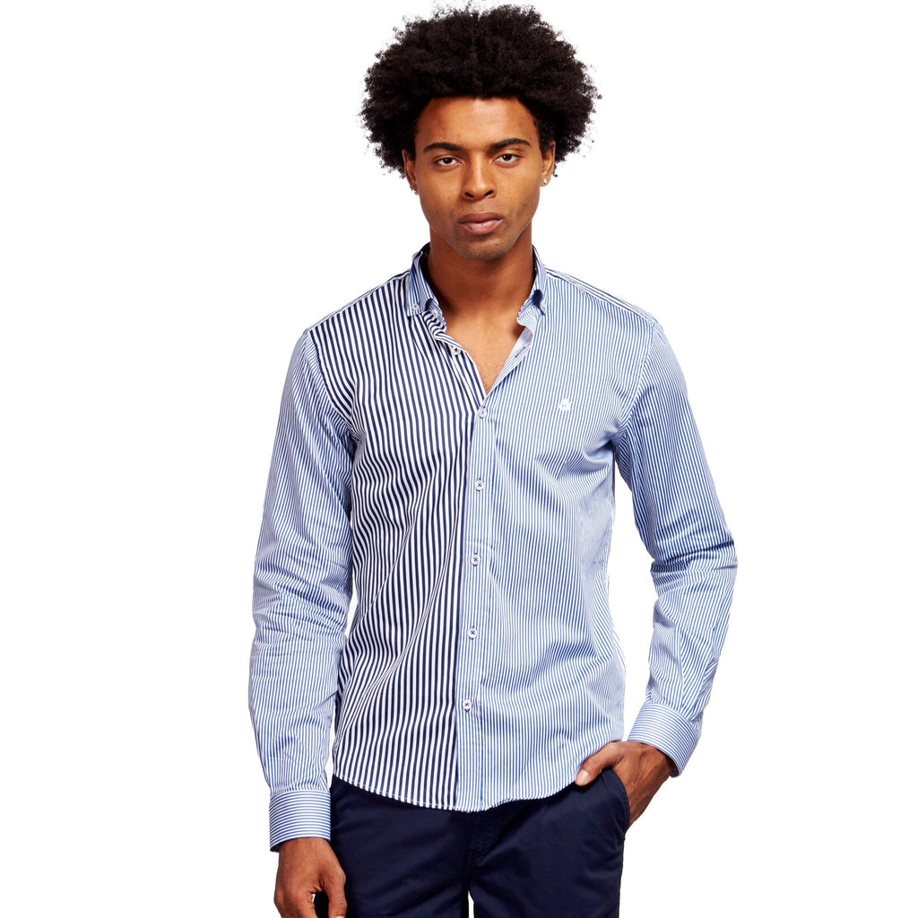 Double Striped Cotton Button Down Shirt  Eight-X NAVY S 