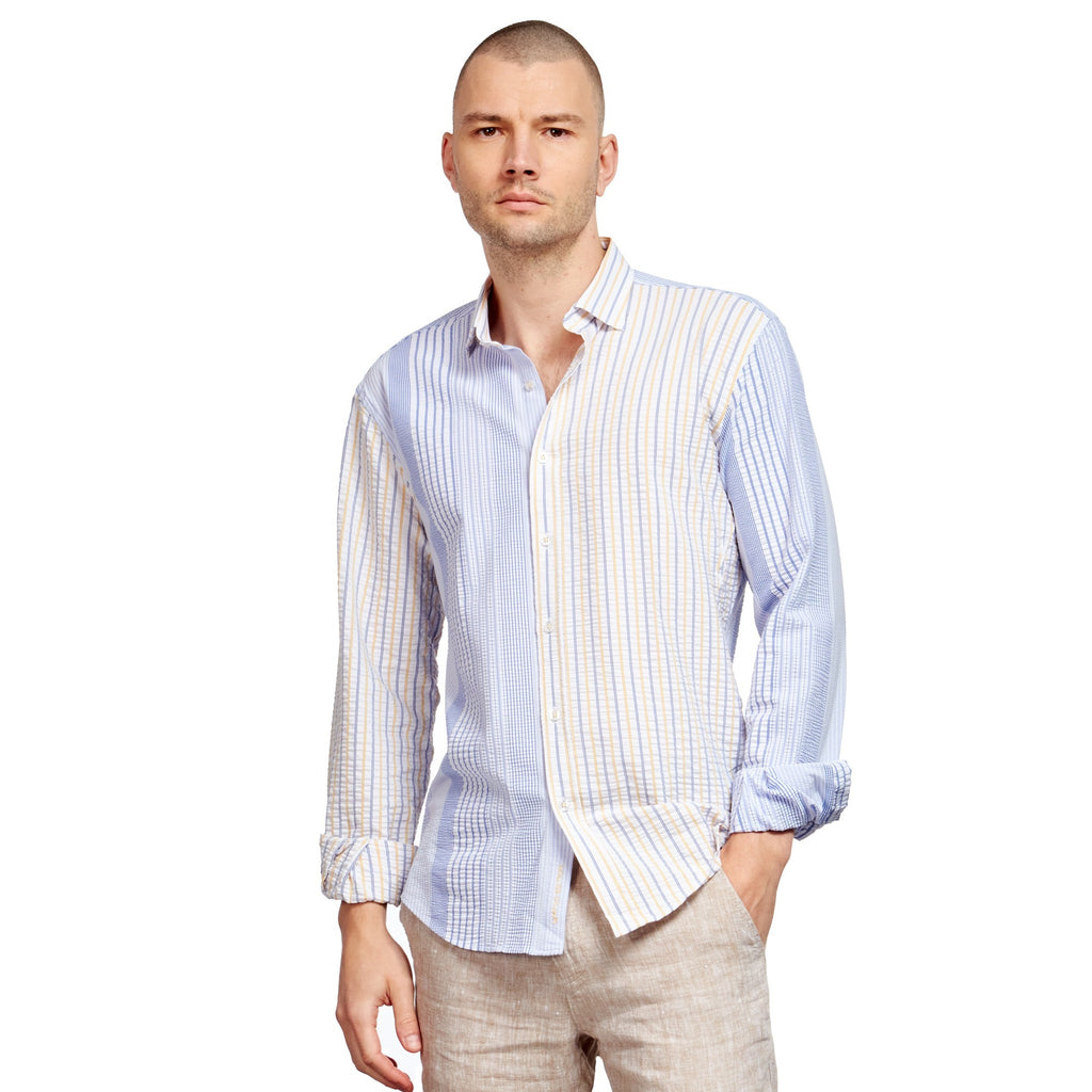 Multi Striped Seersucker Button Down Shirt - Sunrise Sets Eight-X MULTI S 