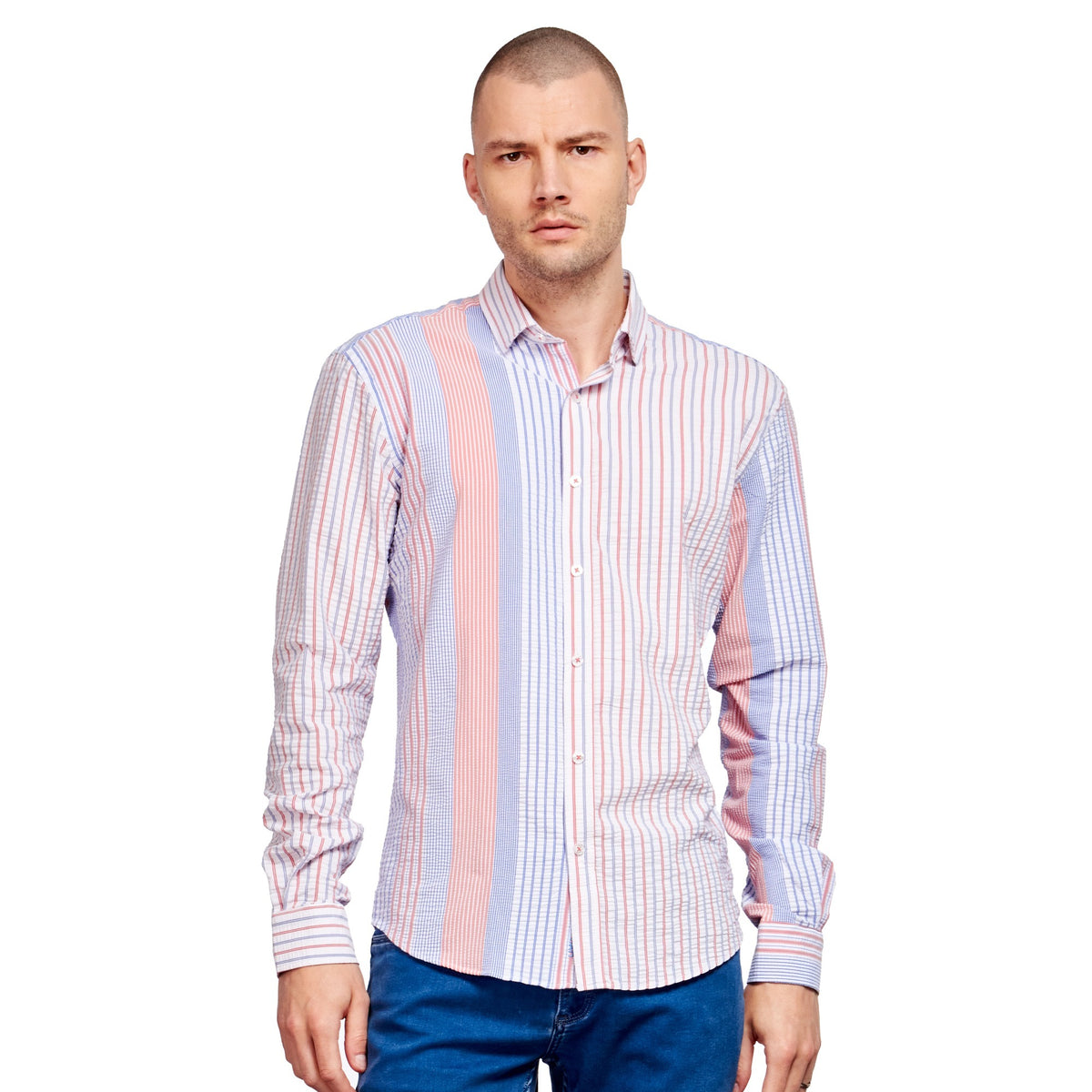 Multi Striped Seersucker Button Down Shirt - Dusk Sets Eight-X MULTI S