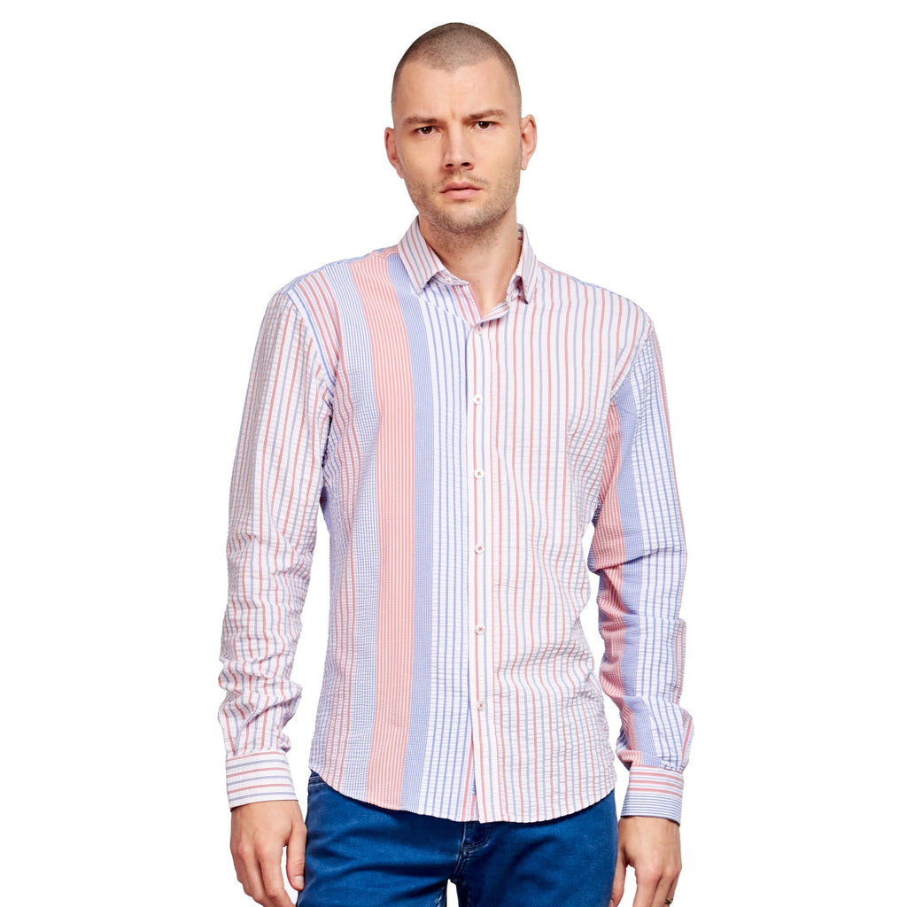 Multi Striped Seersucker Button Down Shirt - Dusk  Eight-X MULTI S 