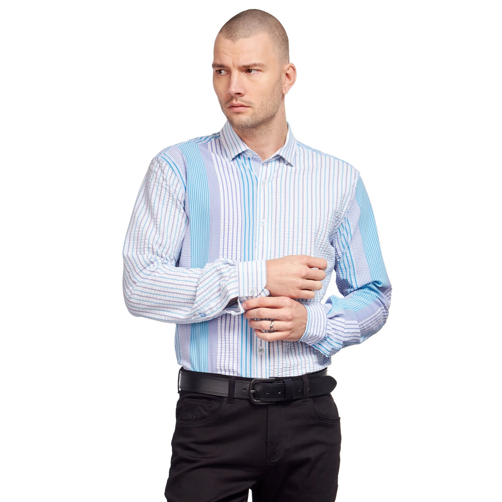 Multi Striped Seersucker Button Down Shirt - Ice  Eight-X MULTI S 