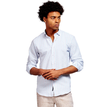 Striped Seersucker Button Down Shirt - Ice  Eight-X MULTI S 