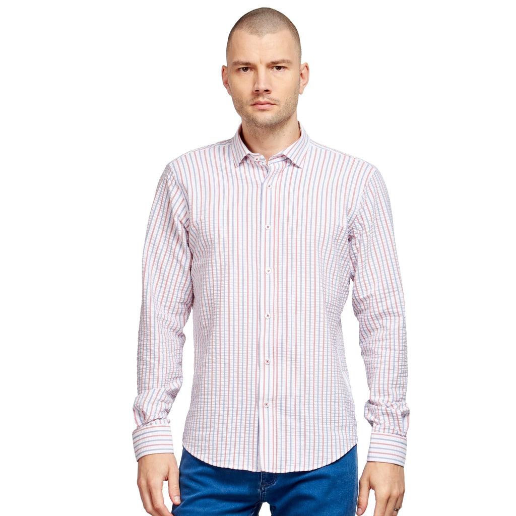 Striped Seersucker Button Down Shirt - Dusk  Eight-X MULTI S 