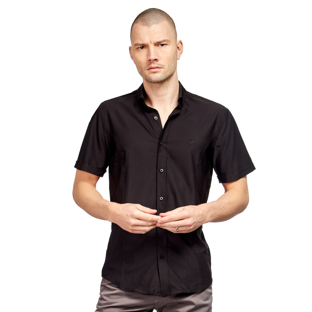 Bar Snack Stretch Short Sleeve Button Down Shirt - Black Short Sleeve Button Down Eight-X BLACK S 