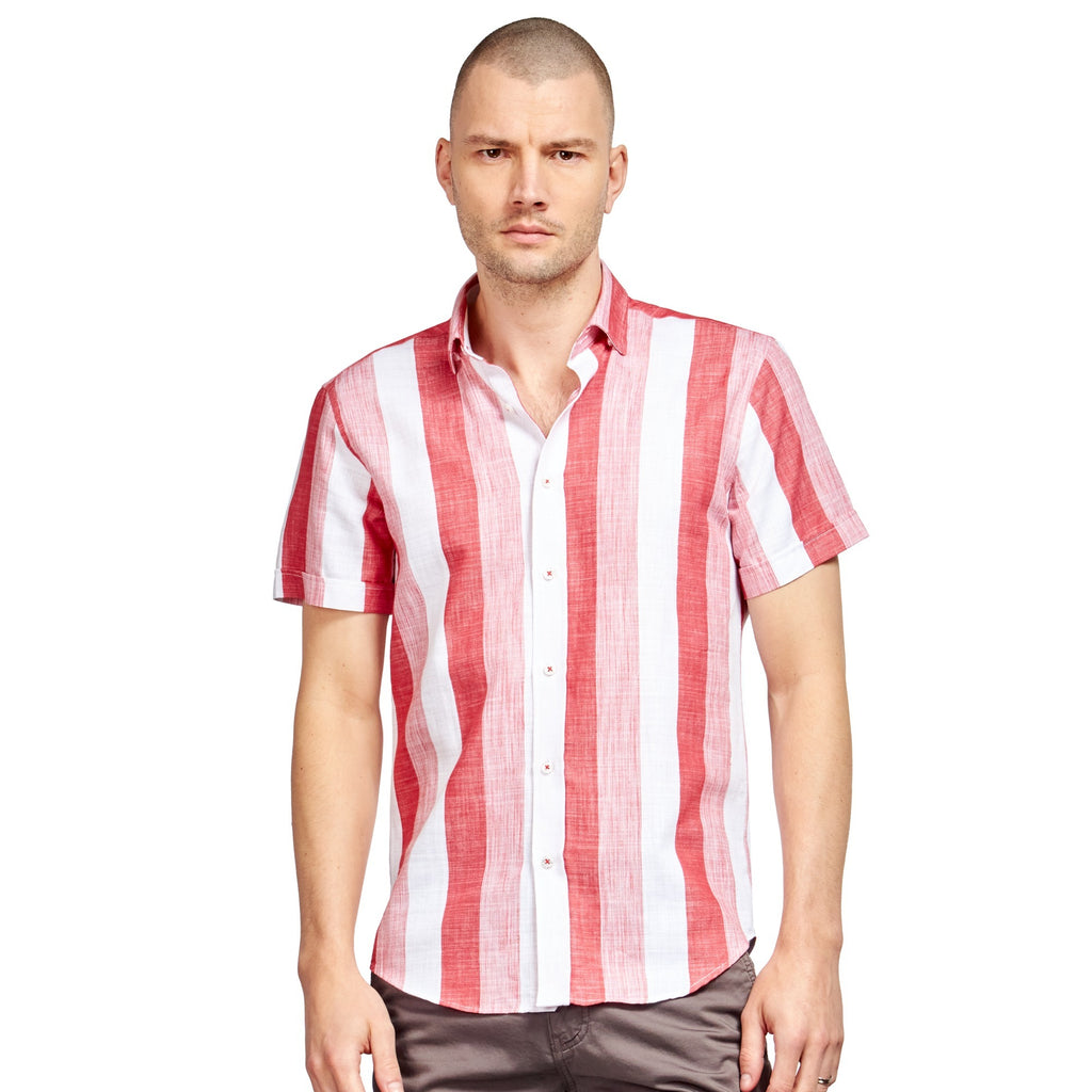 Naturally Striped Short Sleeve Button Down Shirt - Red Short Sleeve Button Down Eight-X RED S 