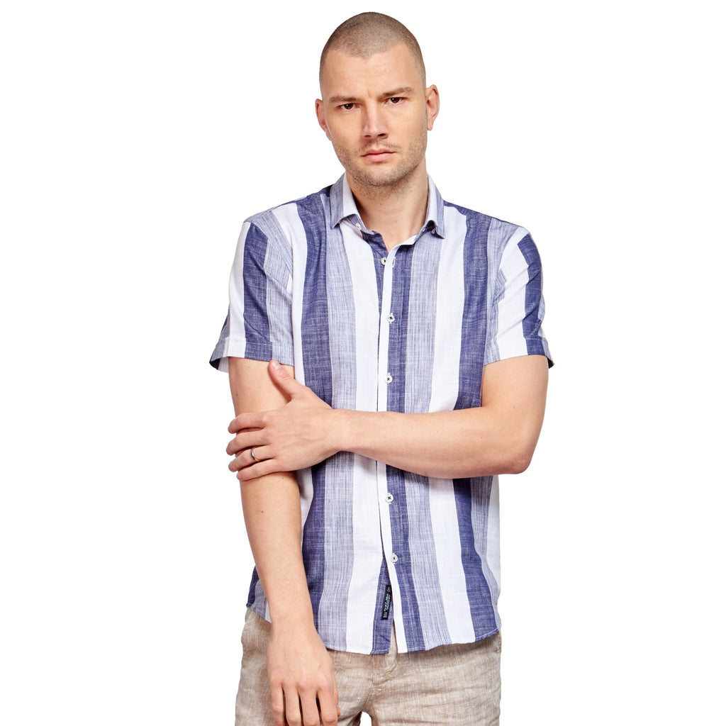Naturally Striped Short Sleeve Button Down Shirt - Navy Short Sleeve Button Down Eight-X NAVY S 