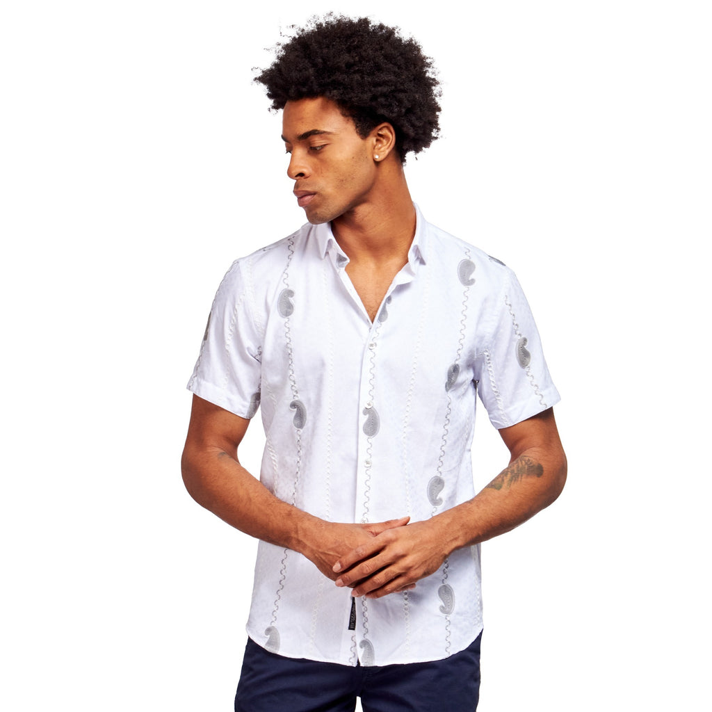 Paisley DNA Embroidered Jacquard Short Sleeve Shirt  Eight-X WHITE S 