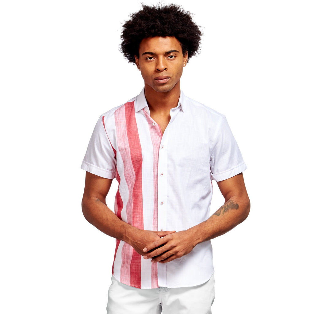 Naturally Striped Remix Short Sleeve Button Down Shirt - Red Short Sleeve Button Down Eight-X RED S 