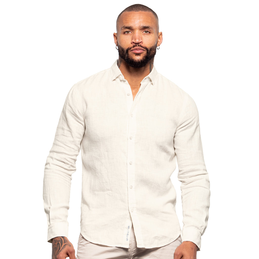 Linen Button Down Shirt - Off-White Long Sleeve Button Down Eight-X WHITE S 