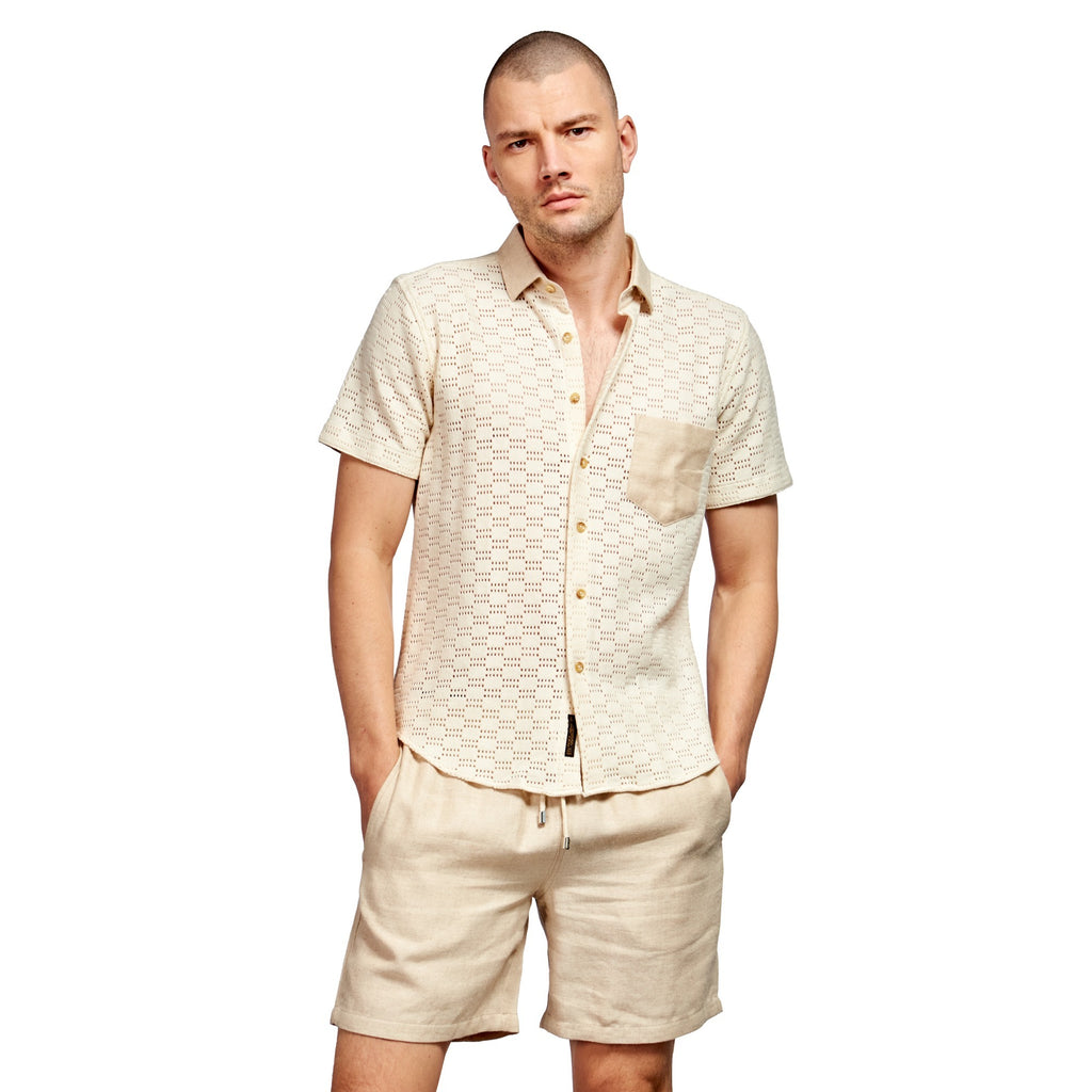 Soft Sand Short Sleeve Shirt + Shorts Matching Set  Eight-X BEIGE S 