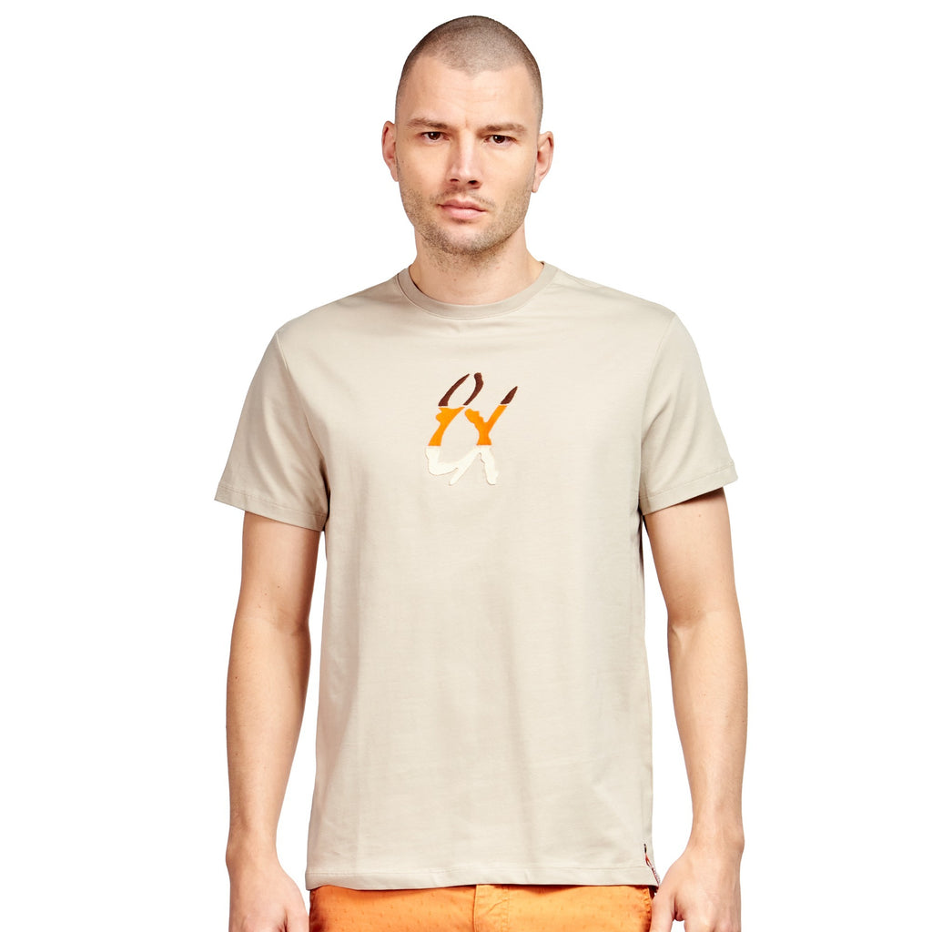 Embroidered Tri-Color Logo Graphic T-Shirt - Beige  Eight-X BEIGE S 