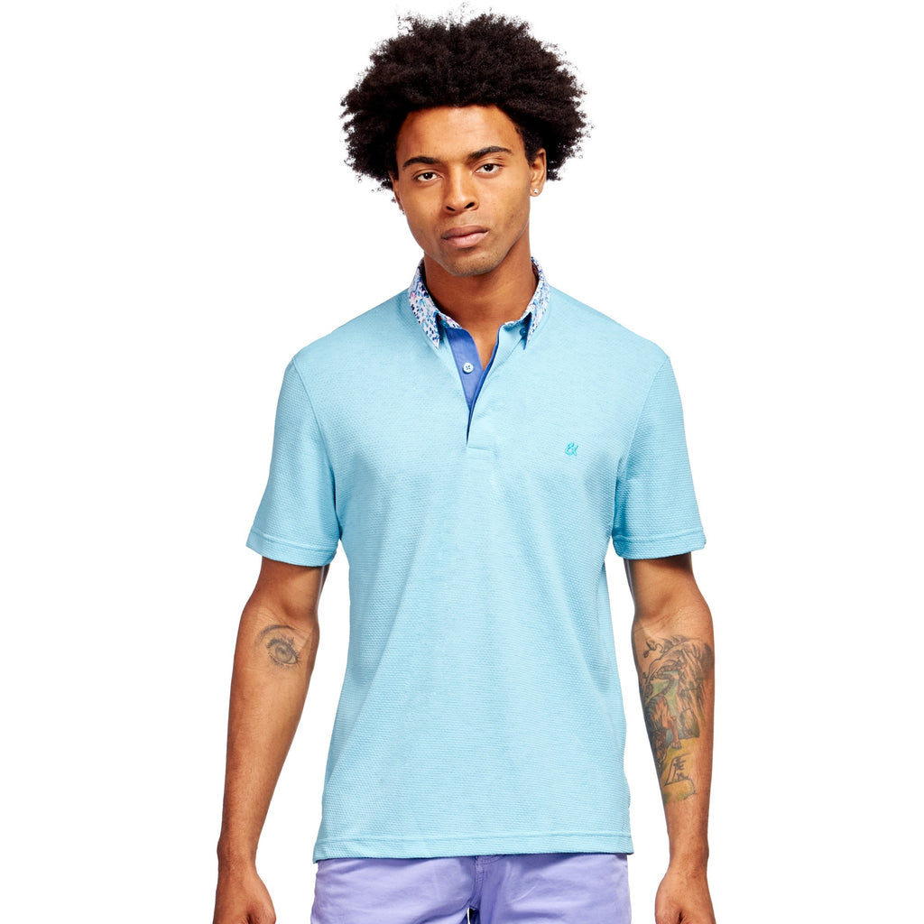Textured Turquoise Polo Shirt With Paint Splatter Collar Polos Eight-X TURQUOISE S 