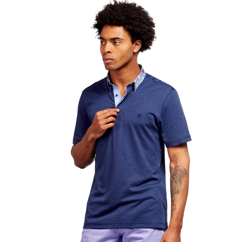 Navy Polo Shirt With Floral Collar Polos Eight-X NAVY S 