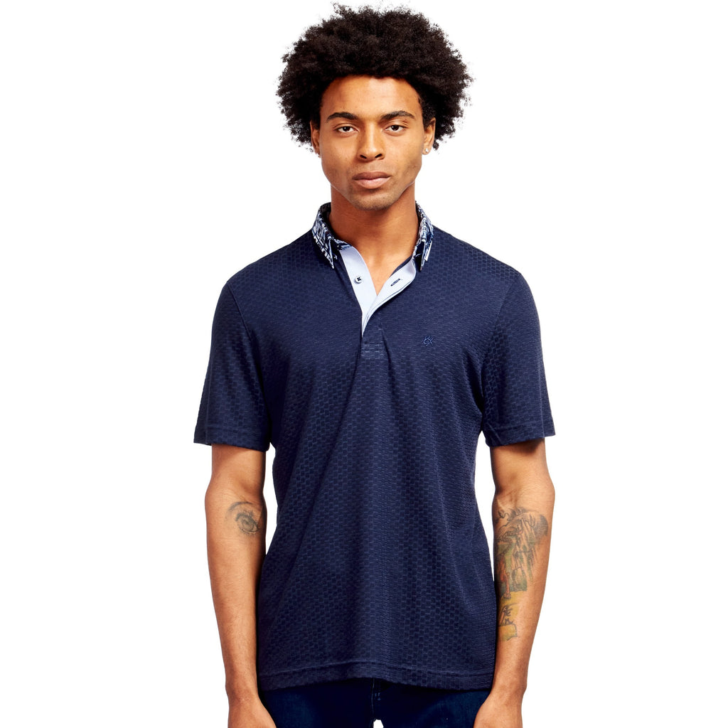 Textured Navy Polo Shirt With Collage Collar Polos Eight-X NAVY S 