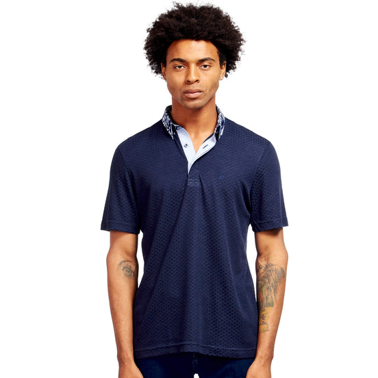 Textured Navy Polo Shirt With Collage Collar Polos Eight-X NAVY S