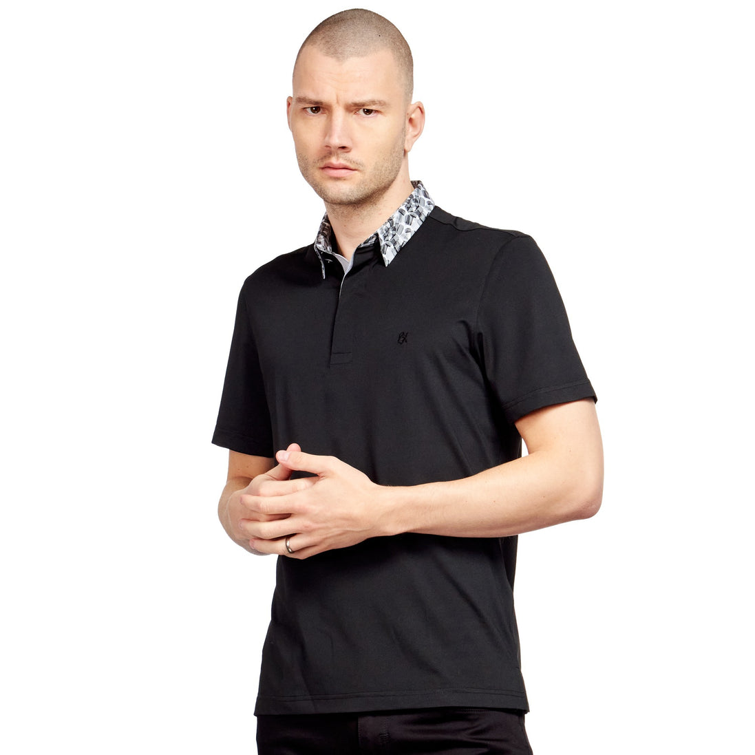 Black Polo Shirt With Monochrome Collar Polos Eight-X BLACK S