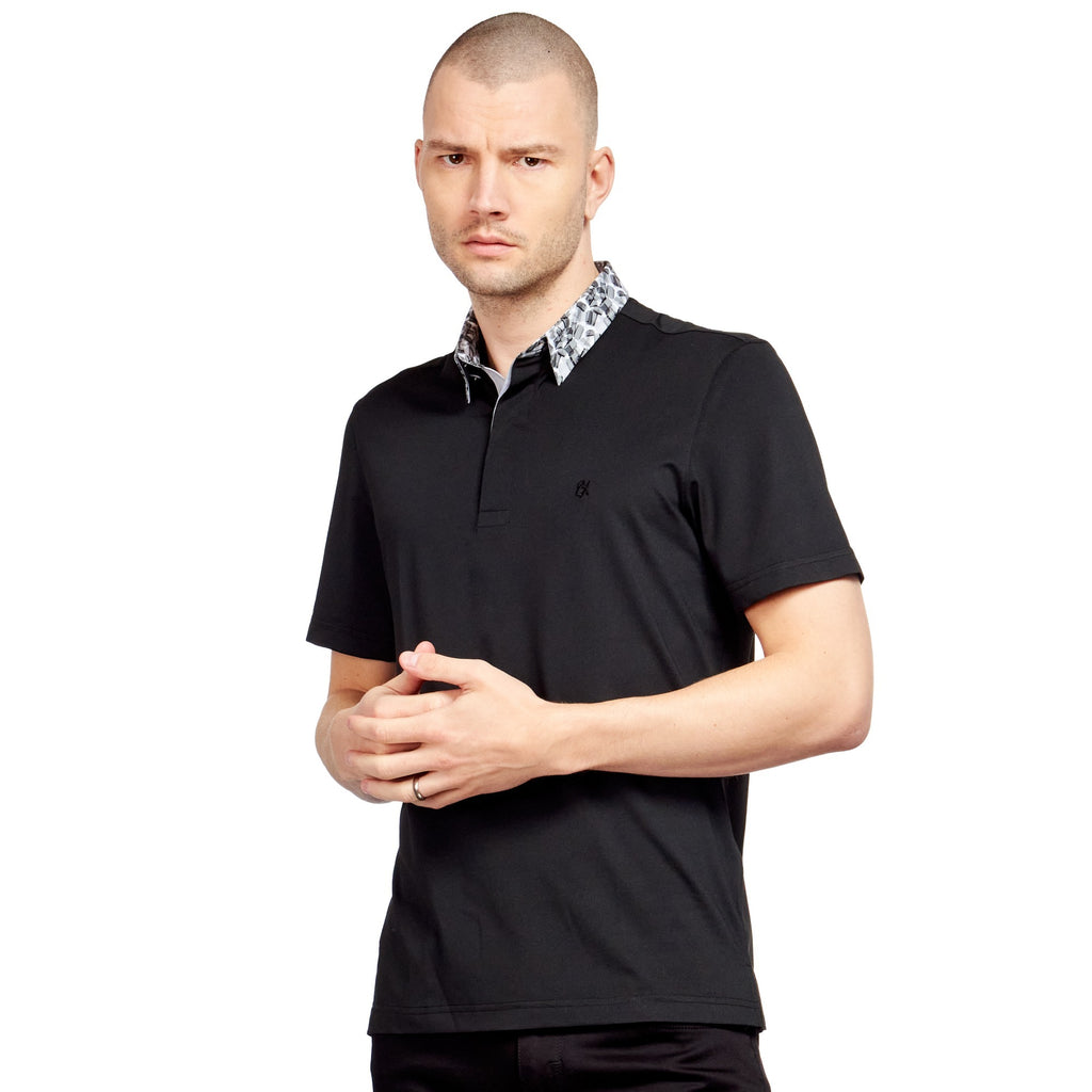 Black Polo Shirt With Monochrome Collar Polos Eight-X BLACK S 