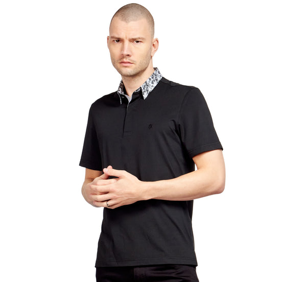 Black Polo Shirt With Monochrome Collar Polos Eight-X BLACK S