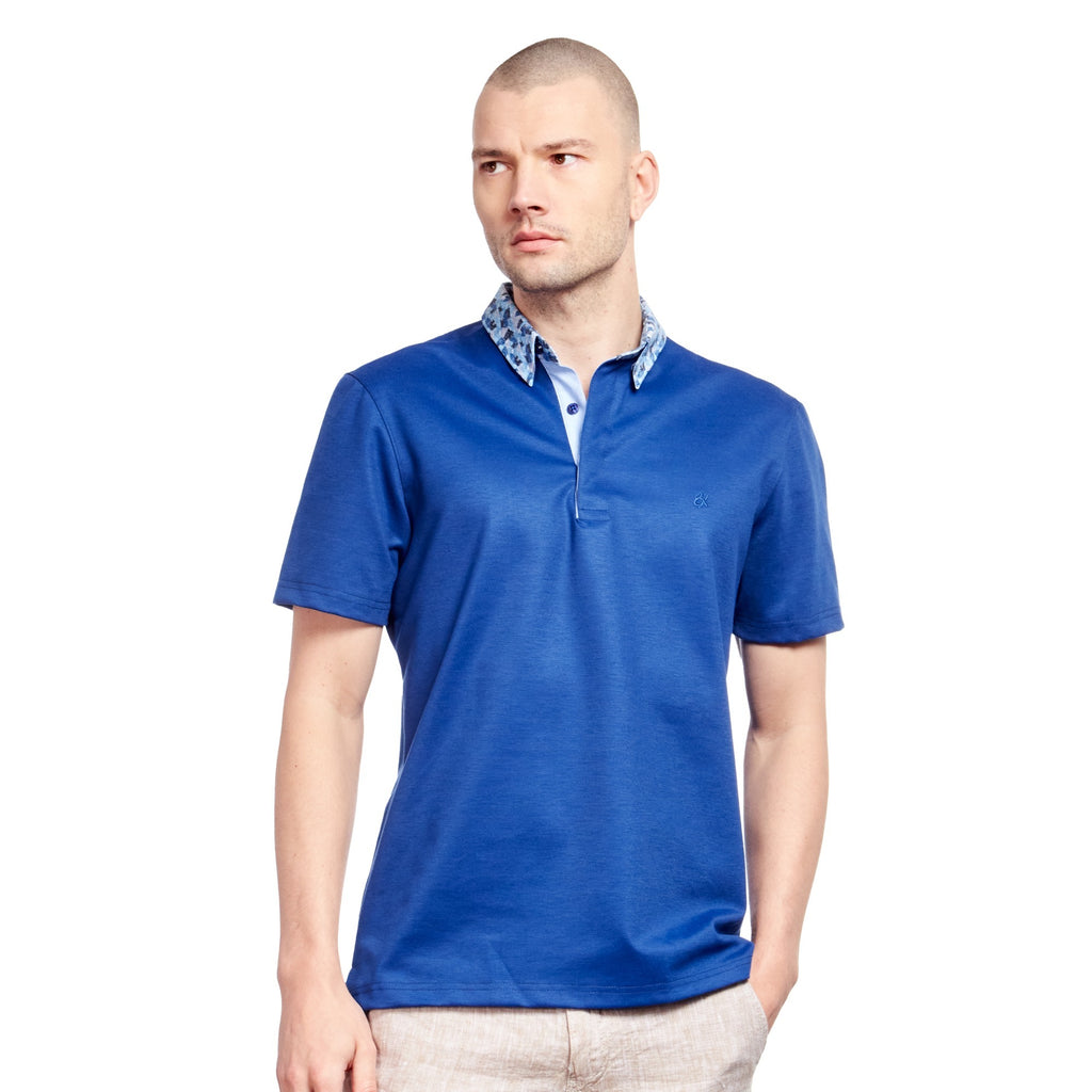 Blue Polo Shirt With Abstract Collar Polos Eight-X BLUE S 