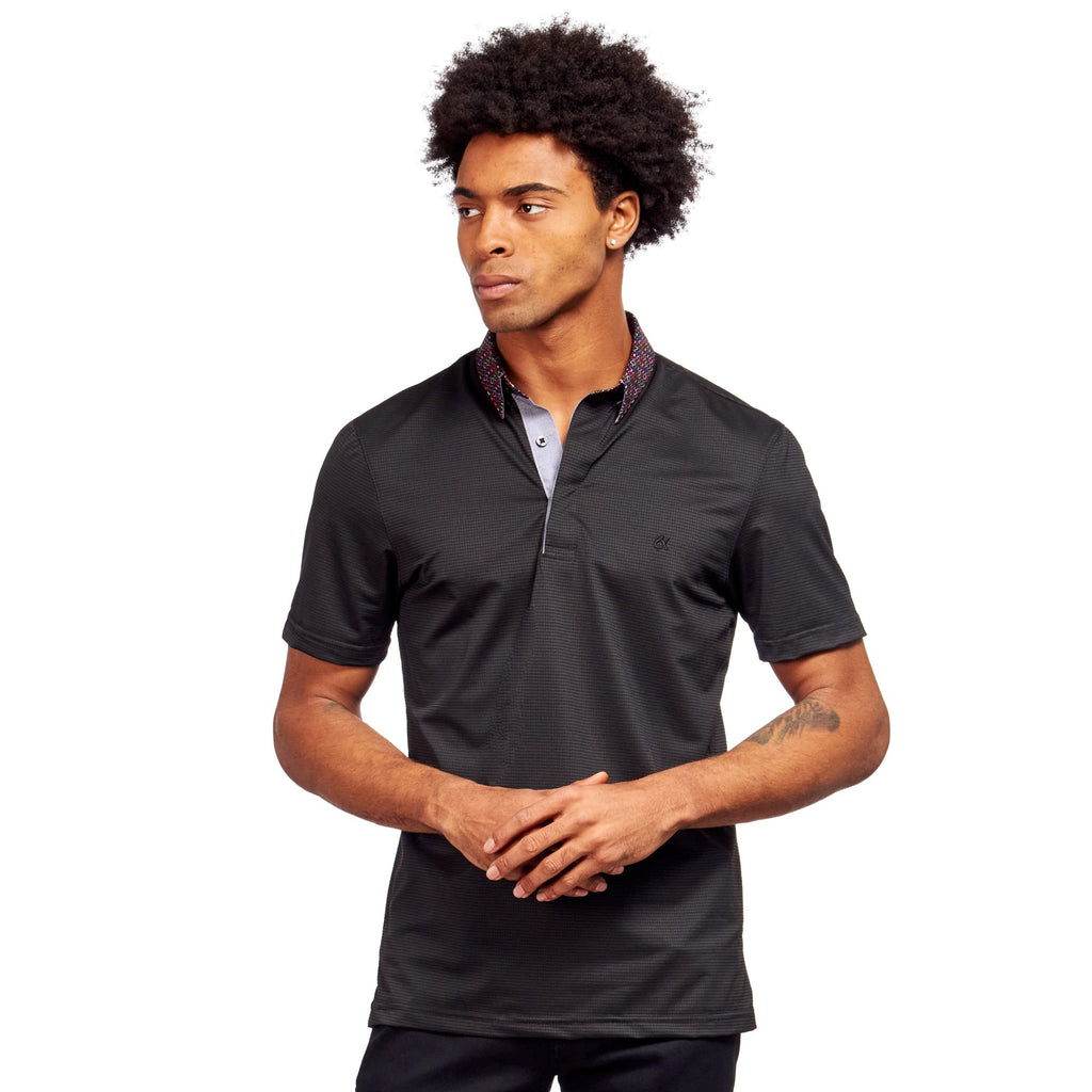 Black Polo With Rainbow Collar Polos Eight-X BLACK S 