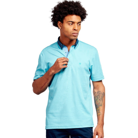 Turquoise Polo Shirt With Color Dot Collar Polos Eight-X TURQUOISE S