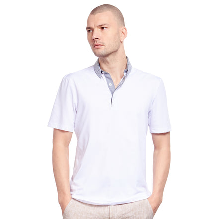 White Polo Shirt With Checkered Collar Polos Eight-X WHITE S
