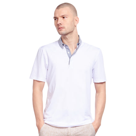 White Polo Shirt With Checkered Collar Polos Eight-X WHITE S