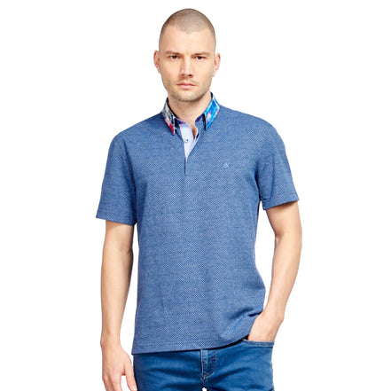 Textured Blue Polo Shirt With Abstract Collar Polos Eight-X BLUE S