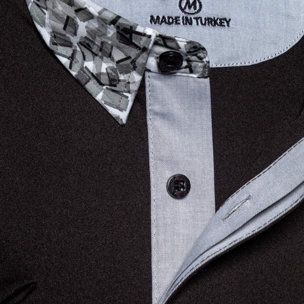 Black Polo Shirt With Monochrome Collar Polos Eight-X   