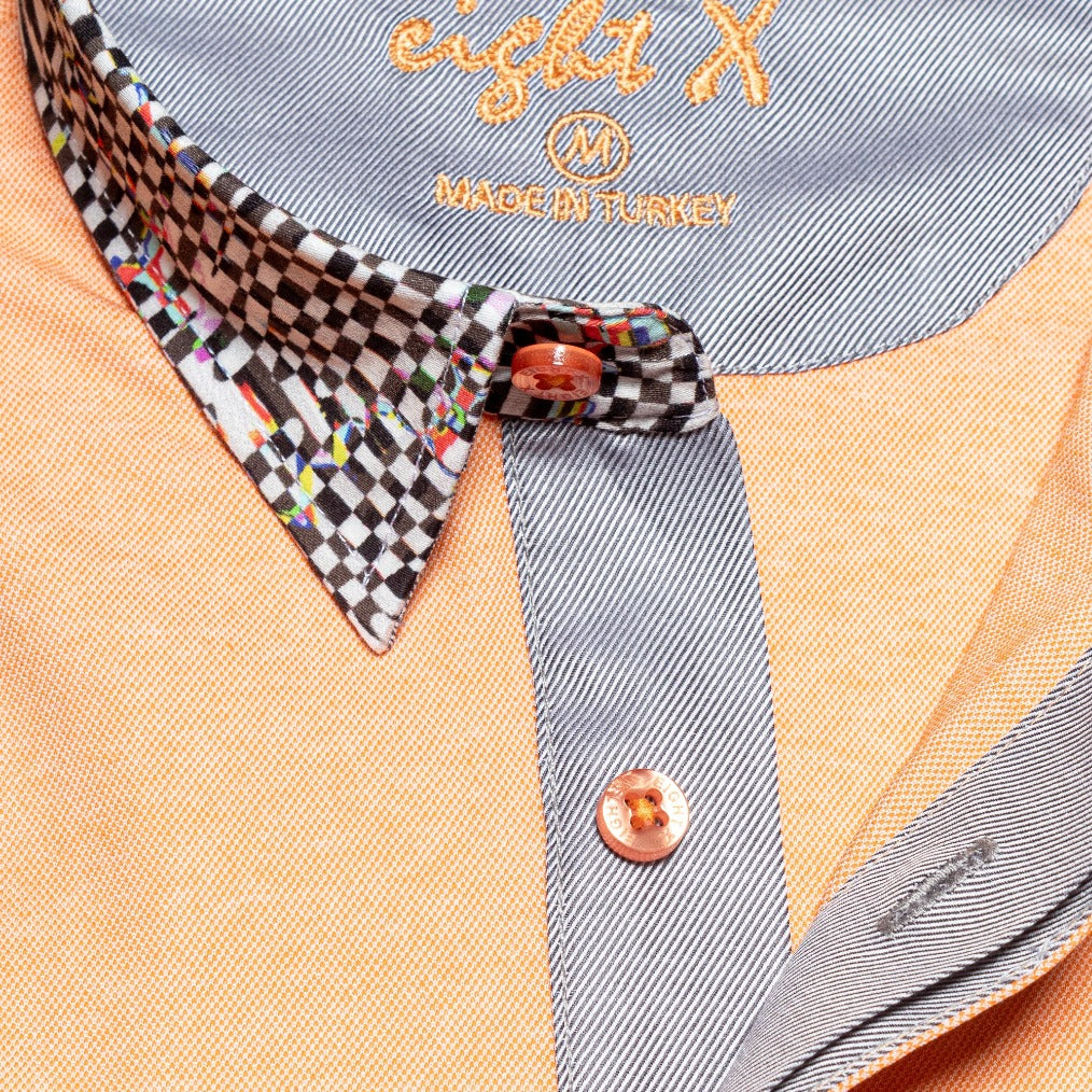 Orange Polo Shirt With Checkered Collar Polos Eight-X   