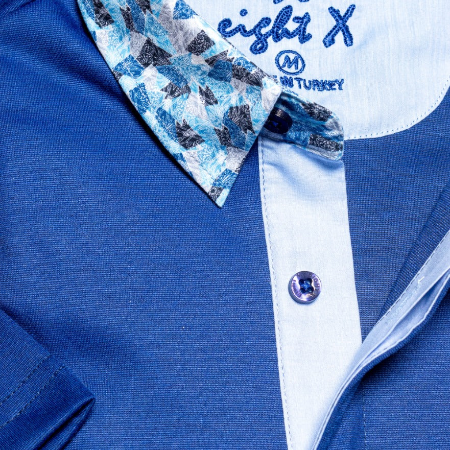 Blue Polo Shirt With Abstract Collar Polos Eight-X   