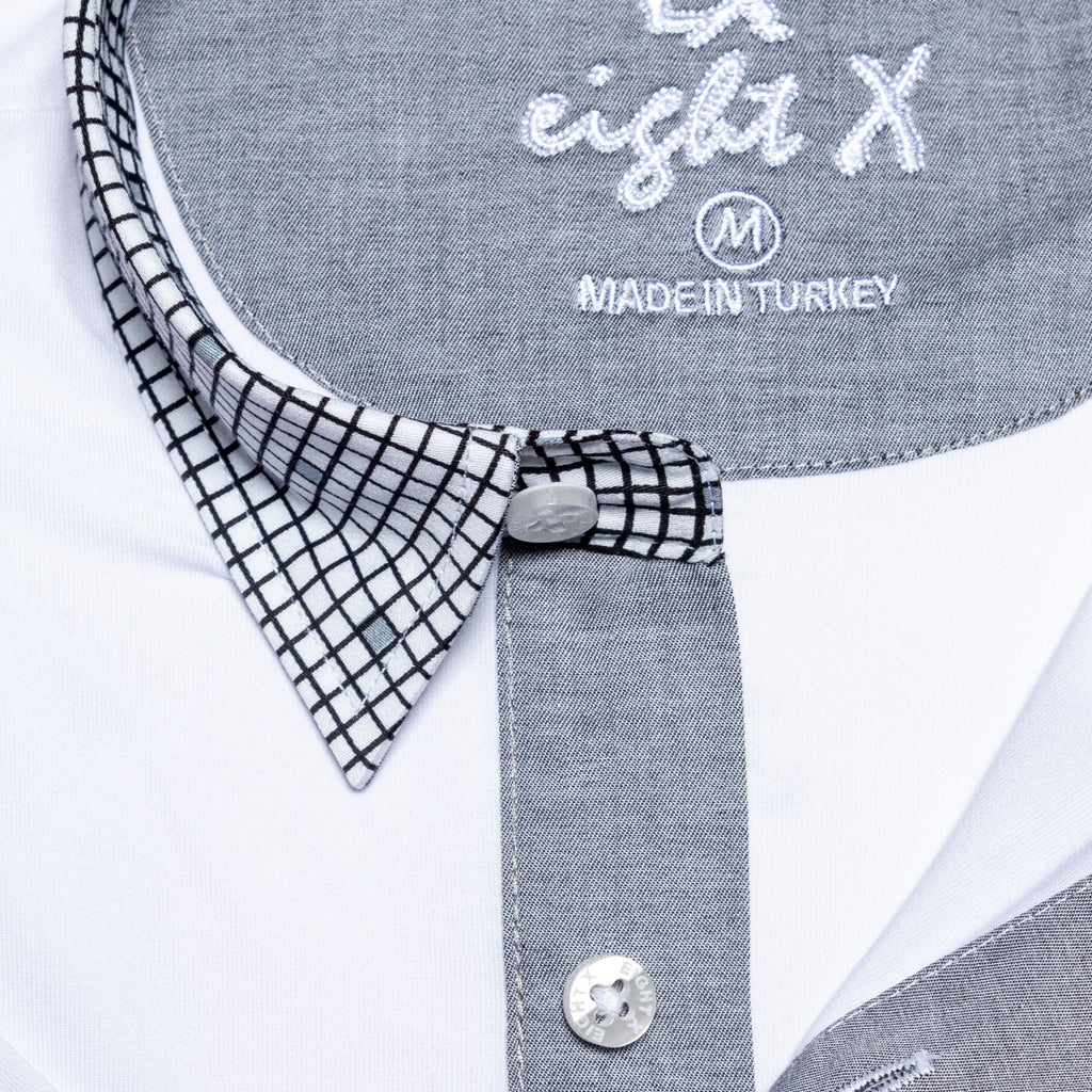 White Polo Shirt With Checkered Collar Polos Eight-X   