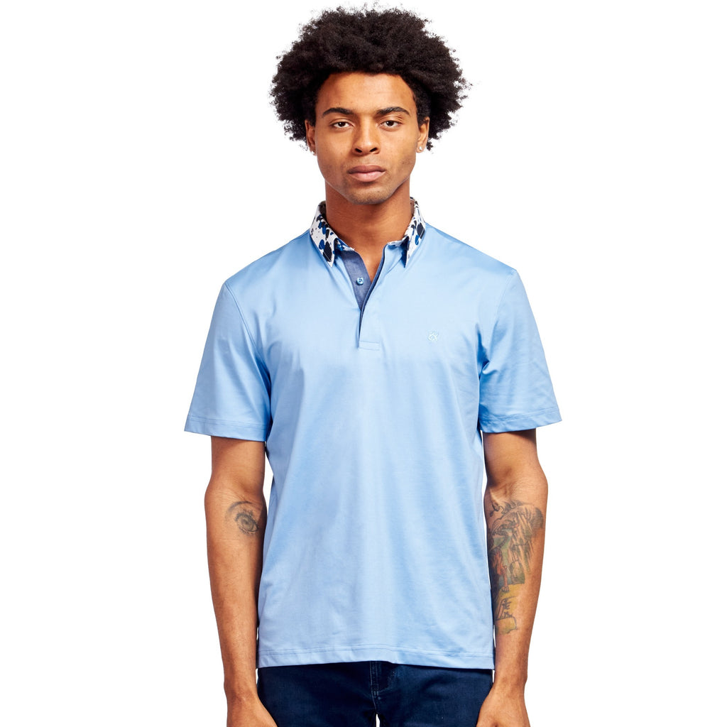 Light Blue Polo Shirt With Ink Blotted Collar Polos Eight-X BLUE S 