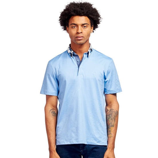 Light Blue Polo Shirt With Ink Blotted Collar Polos Eight-X BLUE S