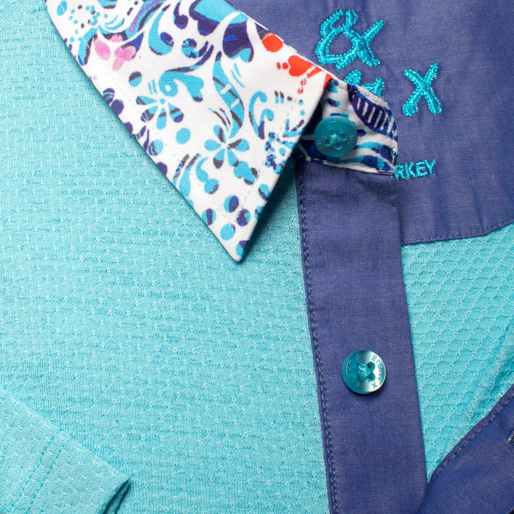 Textured Turquoise Polo Shirt With Paint Splatter Collar Polos Eight-X   