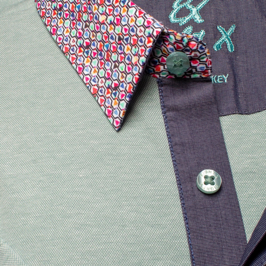 Sage Green Polo Shirt With Colorful Collar Polos Eight-X   