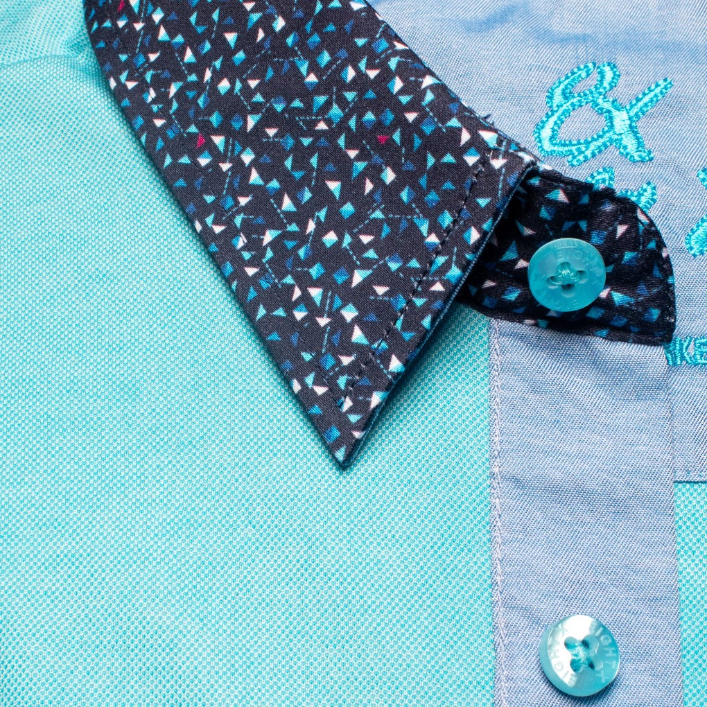 Turquoise Polo Shirt With Color Dot Collar Polos Eight-X   