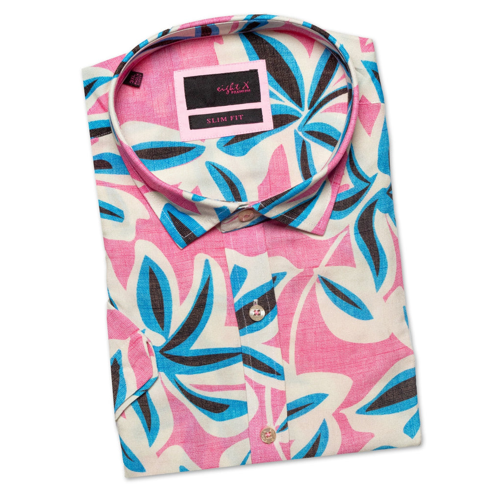 Tropical Short Sleeve Shirt - Pink Blue Short Sleeve Eight-X MULTI S 